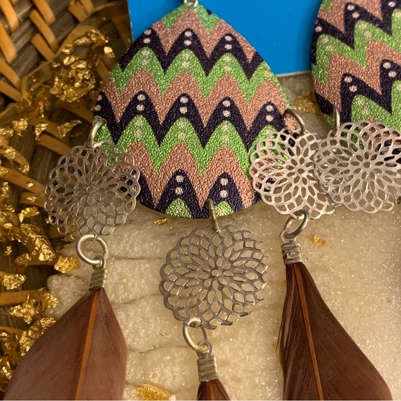 💎 Rainbow Bohemian Feather Dangle Earrings - Picture 2 of 2